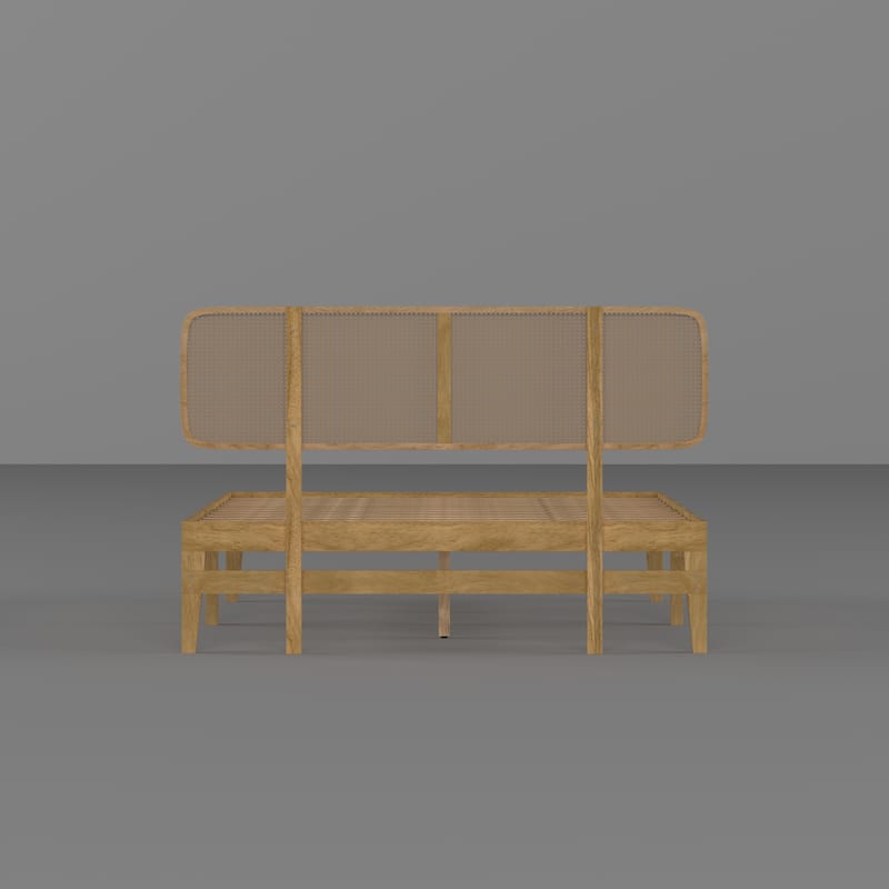 Solid Wood Bed Frame with Rattan Headboard - Natural Finish Platform Bed