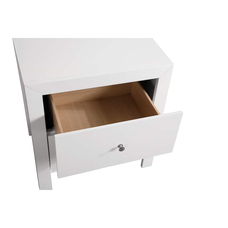 Wood Veneer White Nightstand 2 Drawer Bedroom