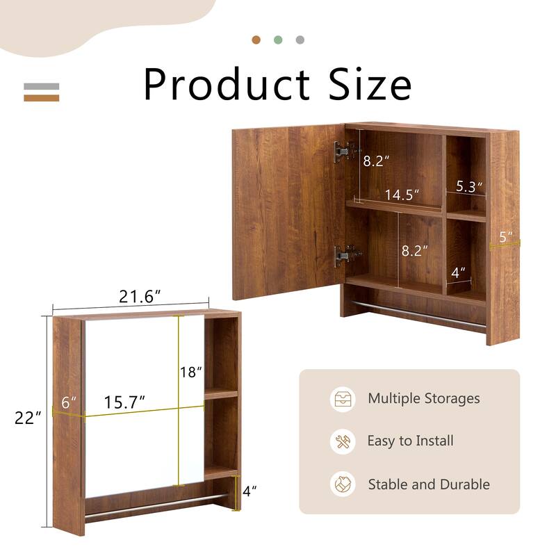Bathroom Wall Mounted Mirror Cabinet Over The Toilet, Medicine Cabinet Storage Cabinet with Shelves and Towel Rack