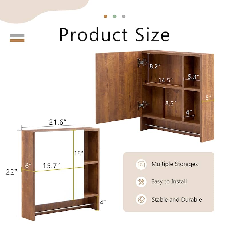 Wall-mounted bathroom medicine cabinet with shelves and a towel rack, designed for over-the-toilet storage and organization.