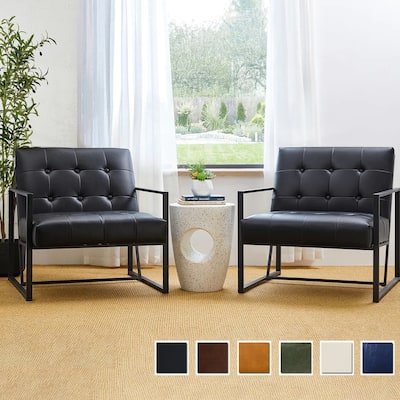 Glitzhome 29.50"W Mid-Century PU Leather Tufted Accent Chair - 29.5"W x 30.5"H x 29.25"D