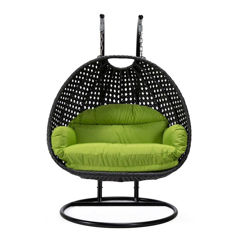 Patio 2-Person Hanging Egg Swing Chair Charcoal Wicker and Iron Frame Breathable Removable Cushion Covers by LeisureMod