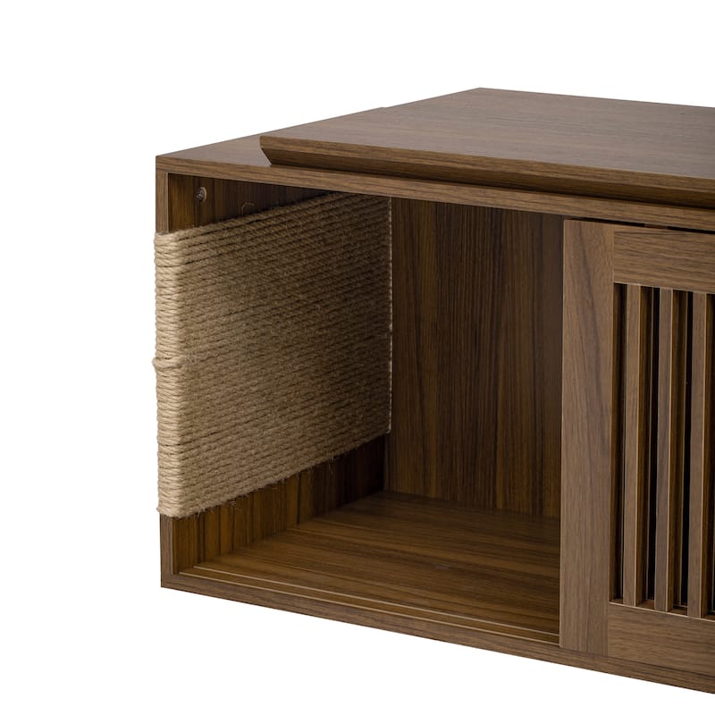 2 in 1 Cat TV Stand Entertainment Center with Extendable Table, Litter Box Enclosure with Cat Scratcher