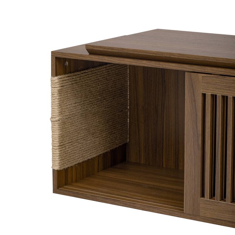 Anmytek Pet Friendly TV Stand Cat Modern Media Console Wood Storage Living Room Organizer