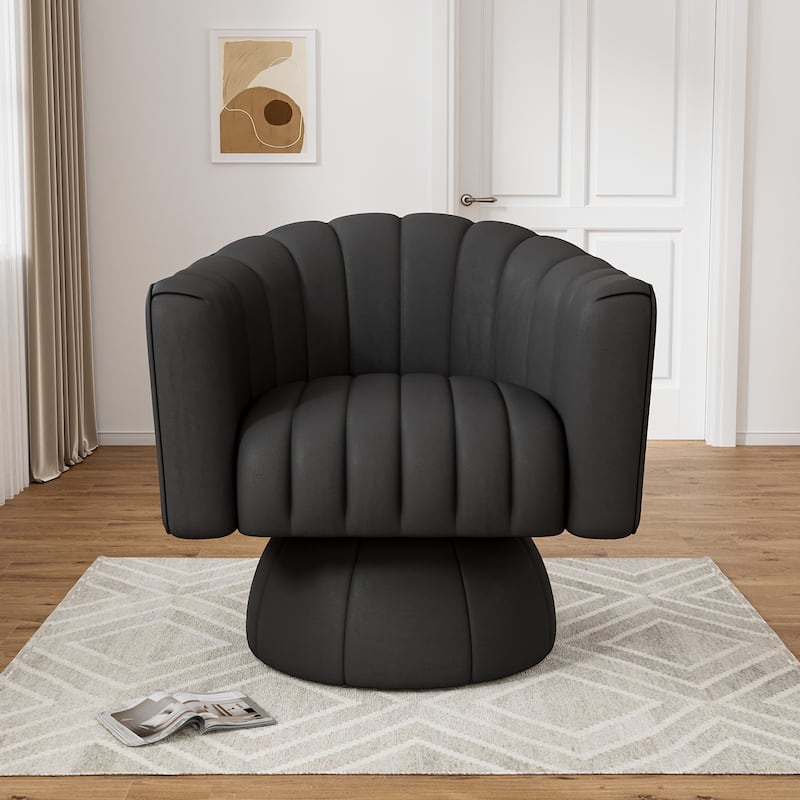 Ouyessir Mid-Century Leather Oversized Swivel Accent Barrel Chairs