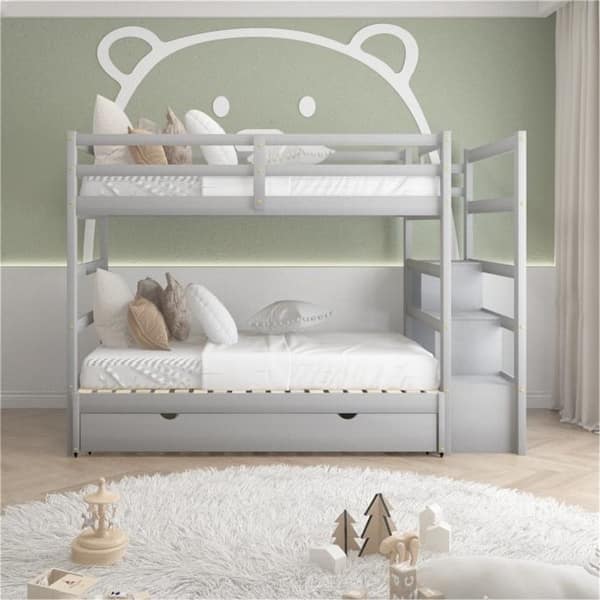 Twin over Twin/King Bunk Bed With Trundle And Extendable Bed Bath