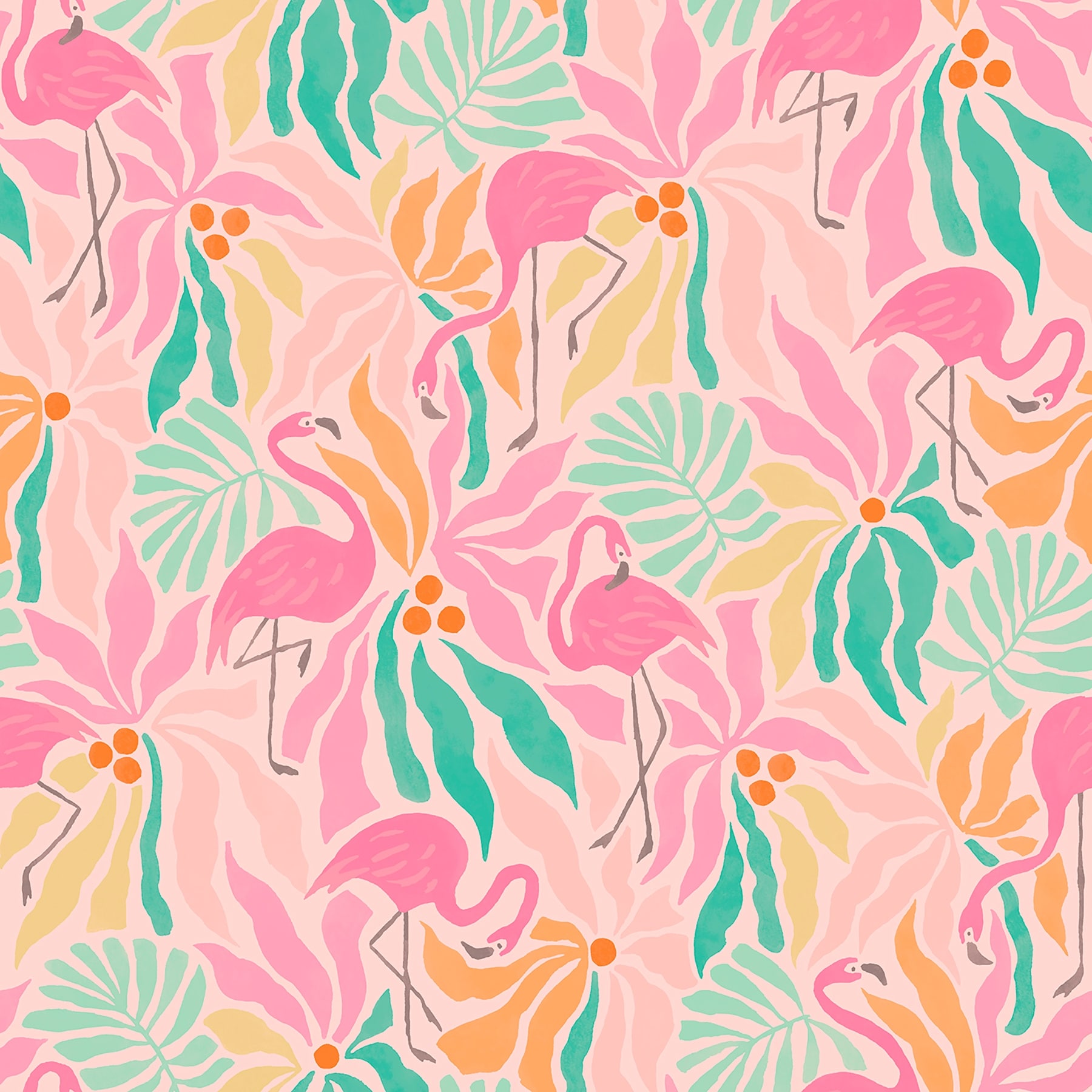 WallPops Flamingo Fun Pink and Green Peel and Stick Wallpaper