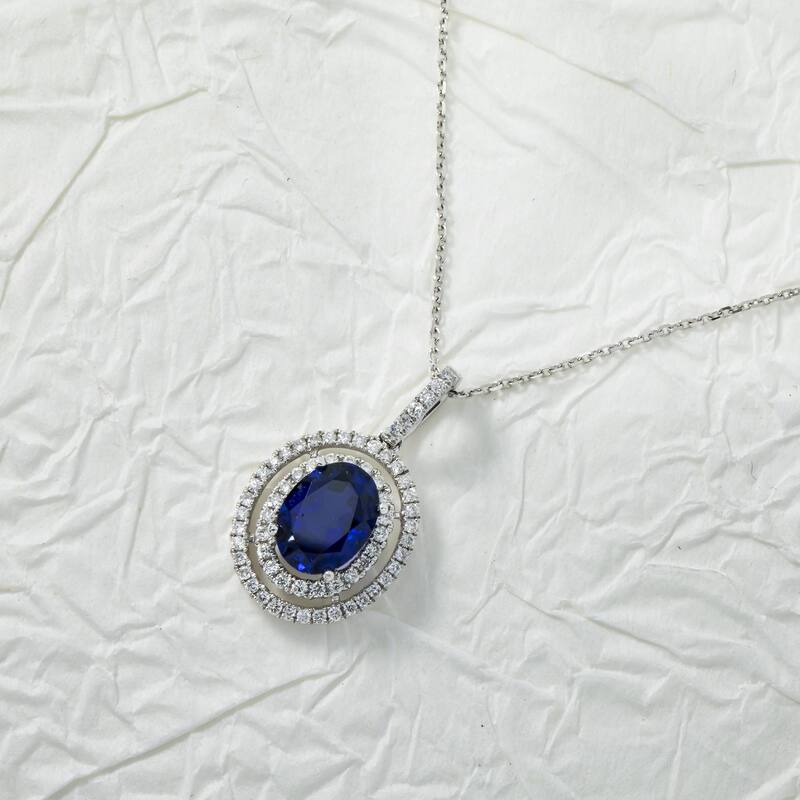 House Of Leon 14K & 18K White Gold Diamond & Oval Cut Sapphire Gemstone Necklace