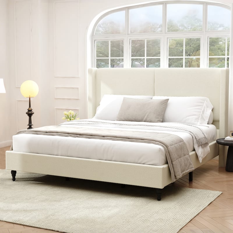King Size Bed Frame with 55.5"High Back Upholstered Headboard