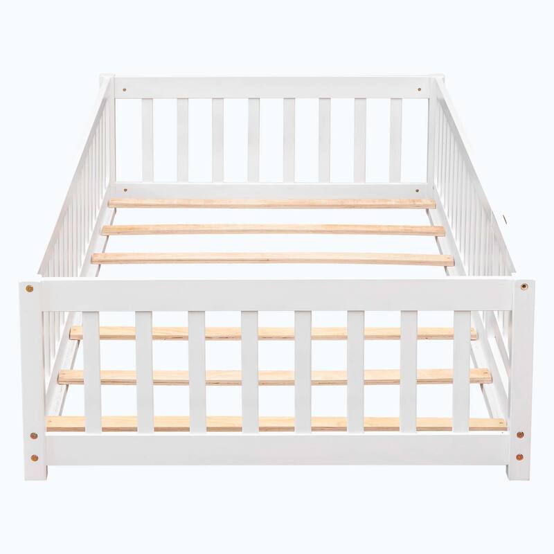 Durable Floor Platform Bed with Fence
