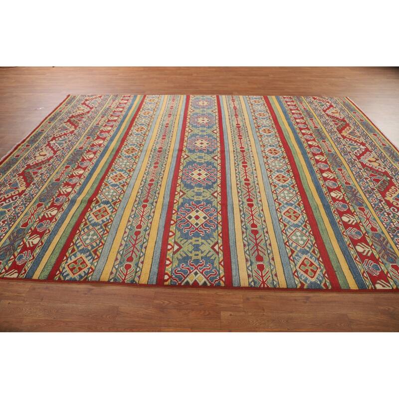 Striped Kazak Oriental Area Rug Wool Carpet - 7'11" x 10'3"