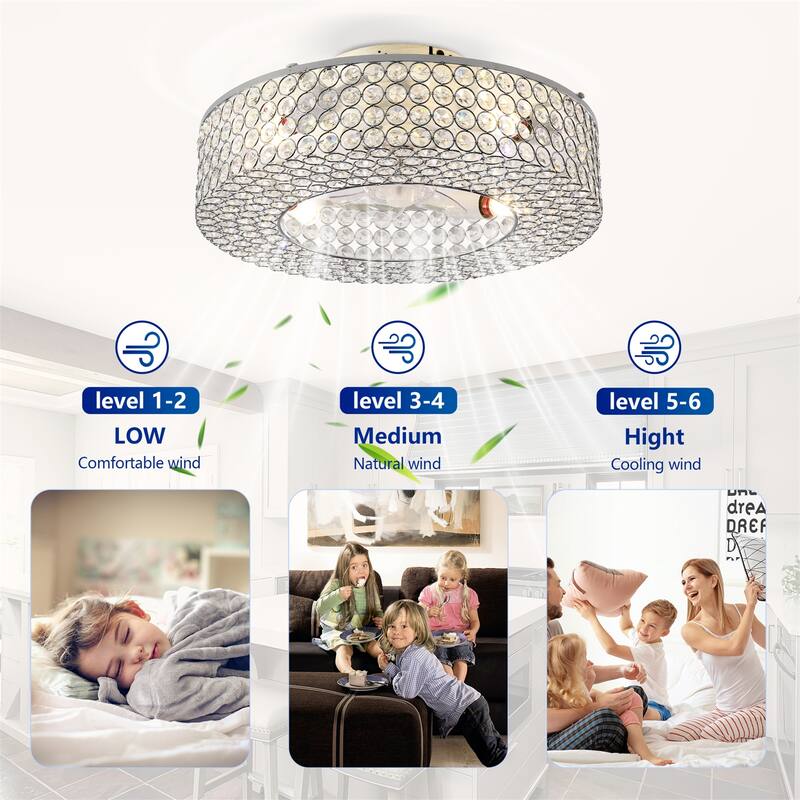 19.6" Crystal Ceiling Fans with Remote and 6 Speed DC Motor Reversible, NOT Included Bulbs