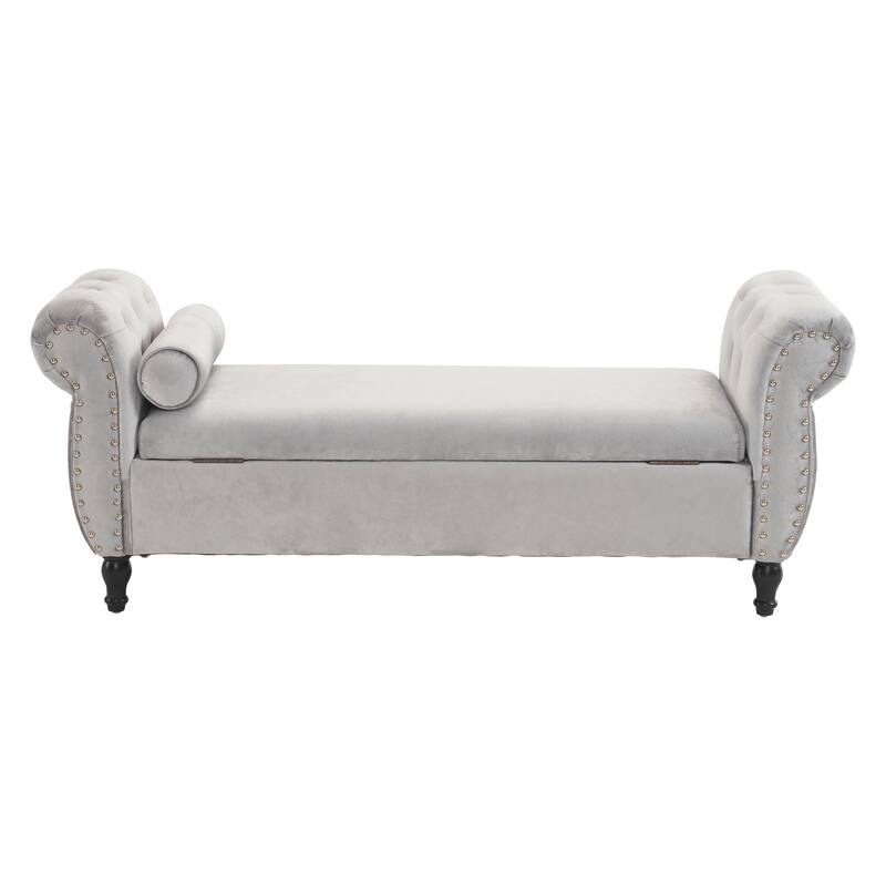 Luxurious Velvet Ottoman Bench with Spacious Storage and Decorative Trim