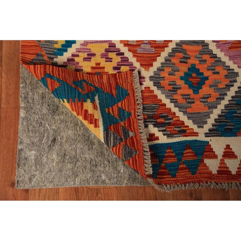 Geometric Kilim Oriental Area Rug Tribal Hand-Woven Wool Carpet - 8'0"x 11'2"