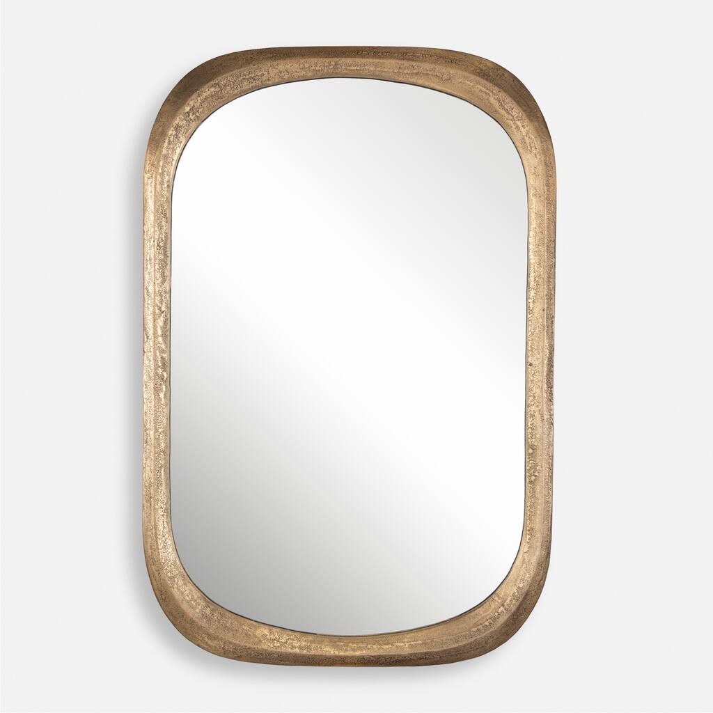 Curved Edge Rectangular Framed Wall Mirror - 36.5" - Antique Brass Finish