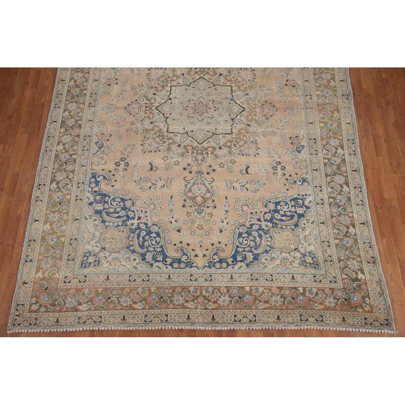 Hand Knotted Oriental 100% Wool Carpet Traditional Floral Coral Mashad Area Rug - 11' 2'' X 7' 11''