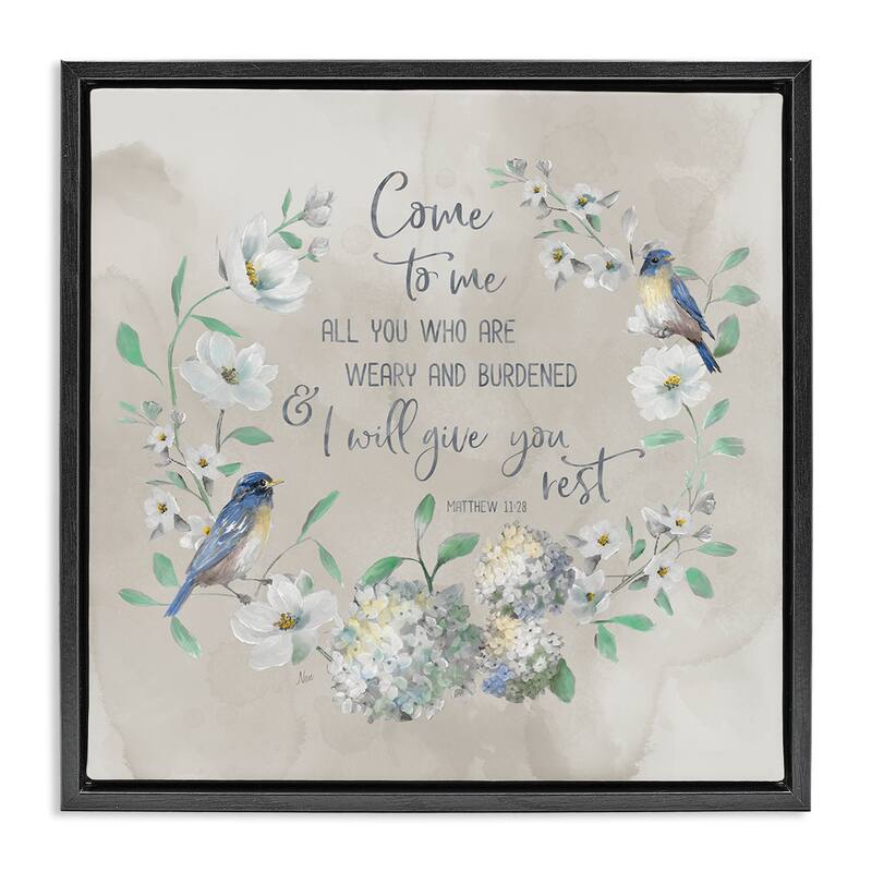 Stupell Comforting Proverb & Wreath Framed Floater Canvas Wall Art Design By Nan - 18 x 18 - Black