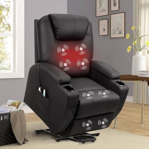 Furniwell Power Lift PU Leather Recliner with Massage and Heating