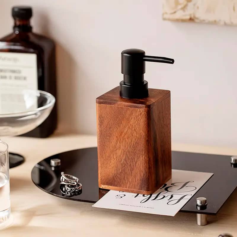 Acacia Bathroom Accessory Set 3-Pieces Rectangular - tumbler, soap dispenser and a rectangular tray