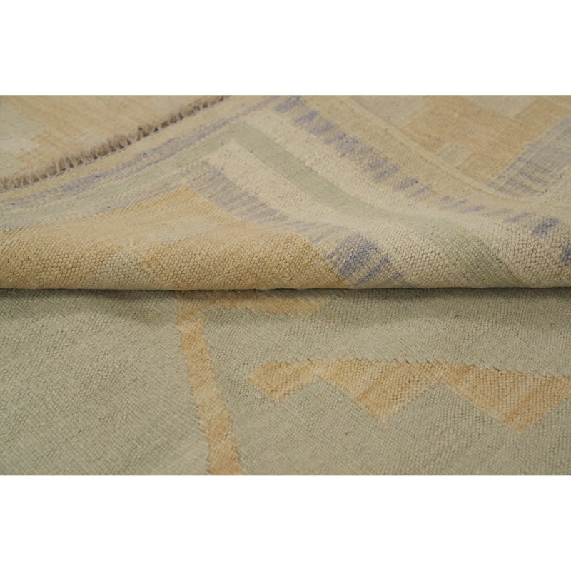 Hand Woven Oriental 100% Wool Carpet Southwestern Tribal Beige & Ivories Kilim Area Rug - 9' 2'' X 6' 0''