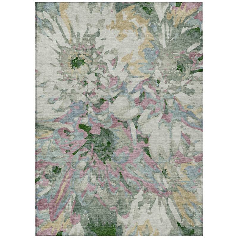Machine Washable Indoor/ Outdoor Abstract Floral Chantille Rug