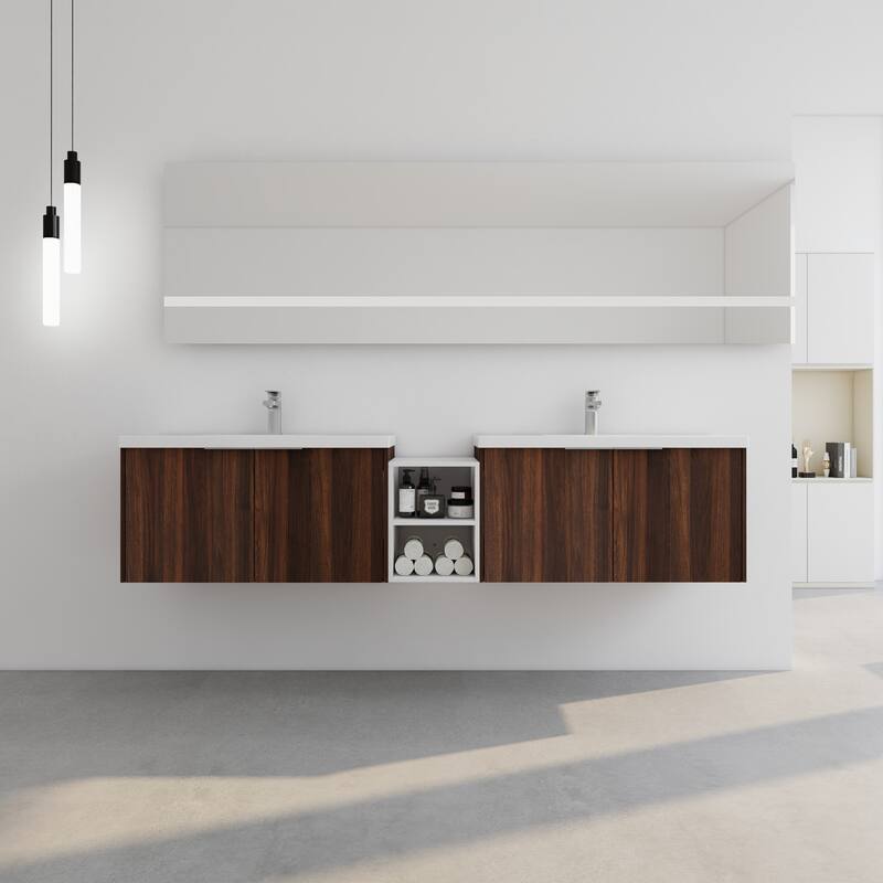60 Inch Bathroom Vanity with Soft Close Doors, Resin Sink, Ample Storage and Matching Small Shelves (KD Packing)