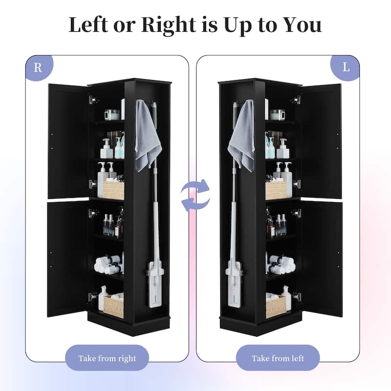 Tall Bathroom Storage Cabinet, Freestanding Floor Cabinet, Storage Organizer Cabinet with Side Hook & Adjustable Shelf