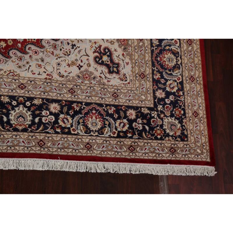 Vegetable Dye Nain Persian Area Rug Hand-knotted Large Wool Carpet - 12'1" x 19'1"
