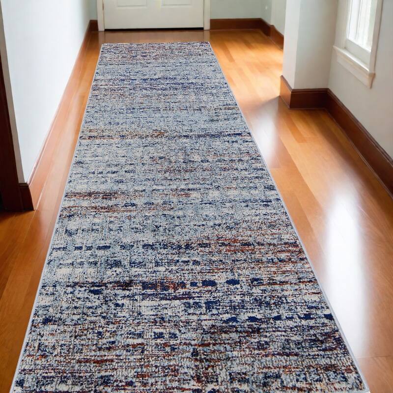 Xuti Power Loomed Abstract Modern Stain Resistant Area Rug By HomeRoots - 120' X '32' X '0.39 - 120' X '32' X '0.39 - Lavender/Ivory - Runner