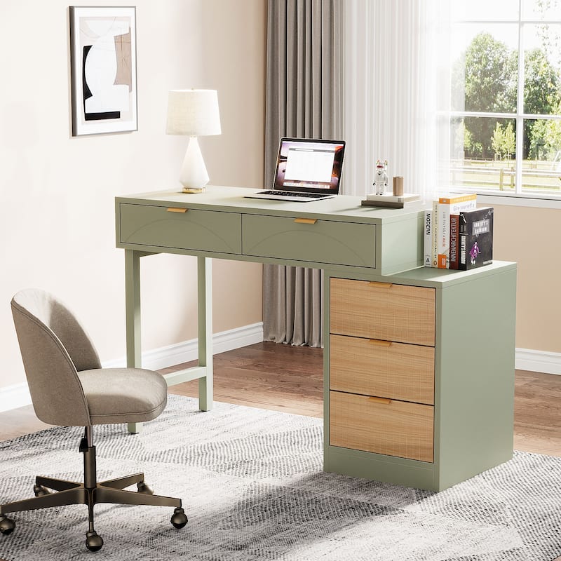 Modern Wood Computer Desk with 5-drawer for Home Office