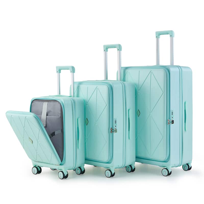 Luggage Sets 3 Piece(20/24/28), Expandable Carry On Luggage with TSA Lock, Front Pocket and Spinner Wheels - Mint Green