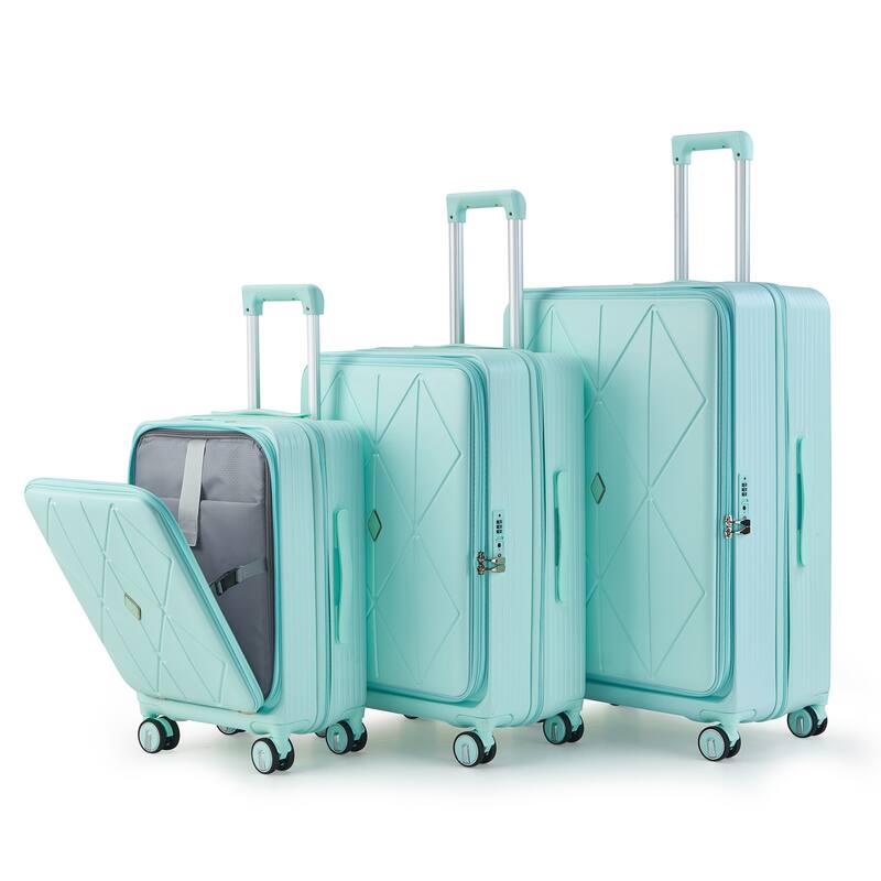 Luggage Sets 3 Piece(20/24/28), Expandable Carry On Luggage with TSA Lock, Hard Shell Suitcase w/ Front Pocket & Spinner Wheels - Mint Green