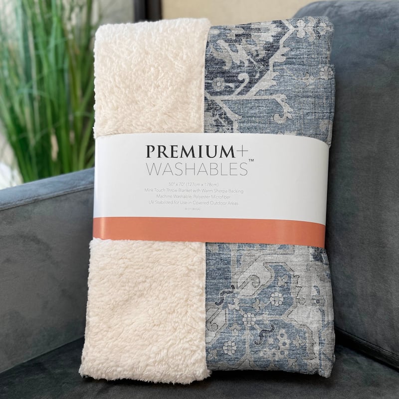 Premium Machine Washable ASB93 Traditional Medallion Sherpa Throw Blanket