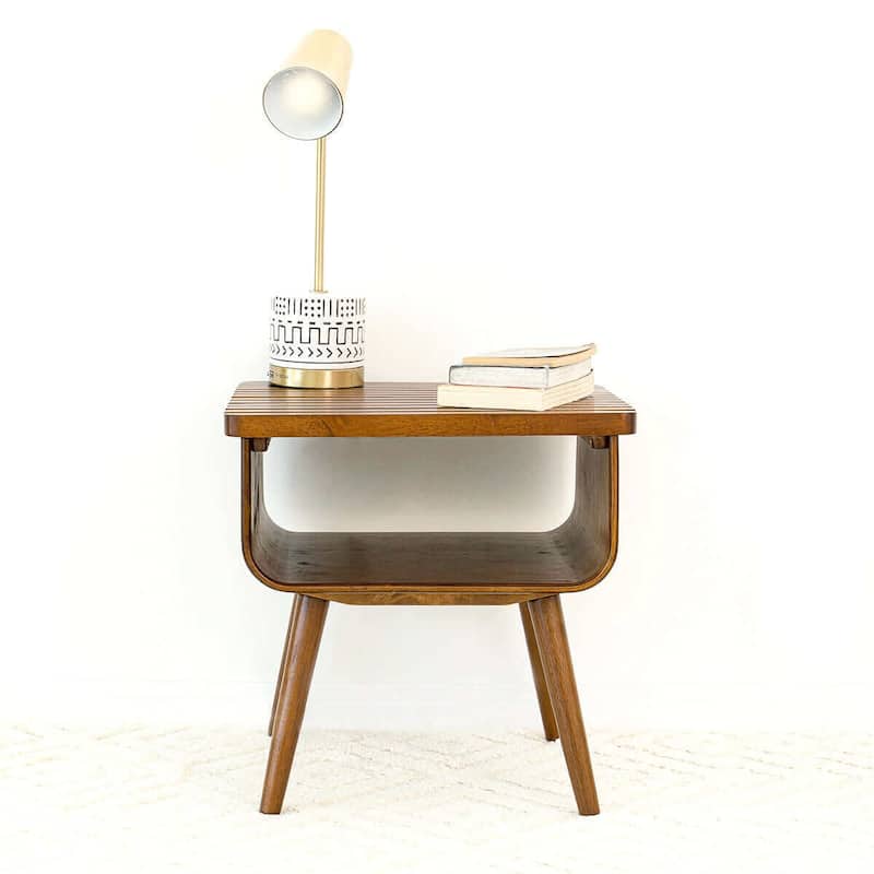 GDFStudio - Alice Modern Solid Wood End Table with Slatted Shelf - 22"