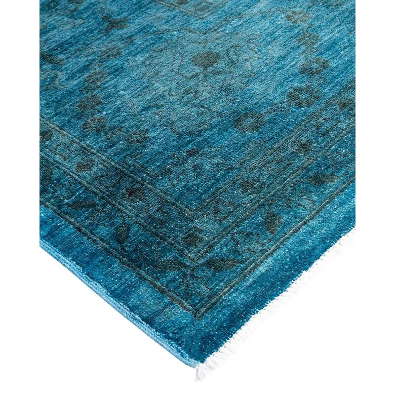 Overton Hand Knotted Wool Vintage Inspired Modern Contemporary Overdyed Blue Area Rug - 12' 0" x 17' 9"