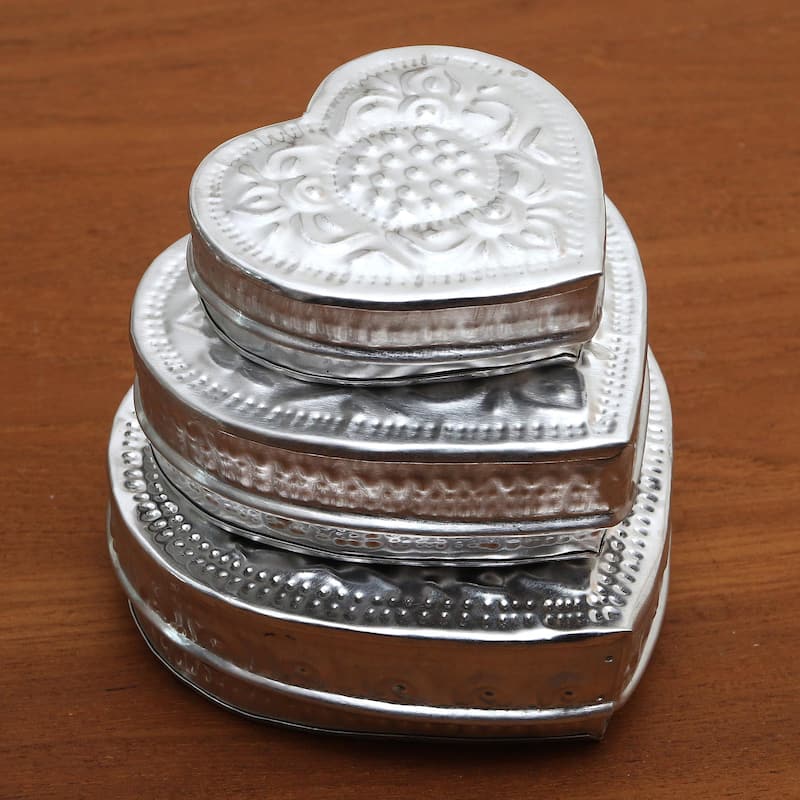 Novica Handmade Sparkling Love Aluminum Jewelry Boxes (Set Of 3)