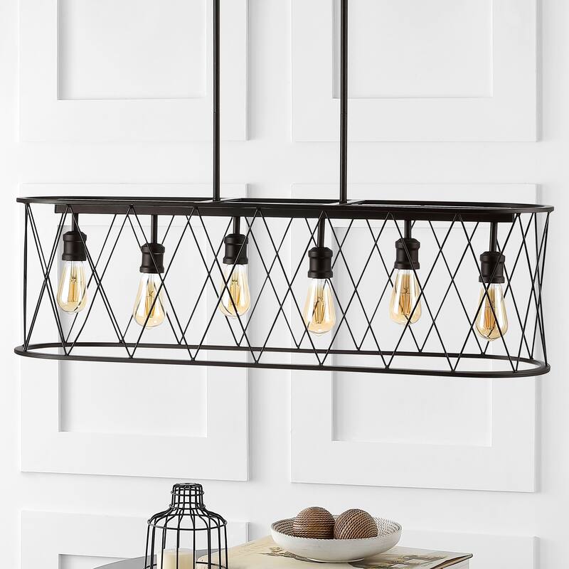 Urbanna 37.75" 6-Light Adjustable Iron Farmhouse Rustic LED Dimmable Pendant, Oil Rubbed Bronze by JONATHAN Y