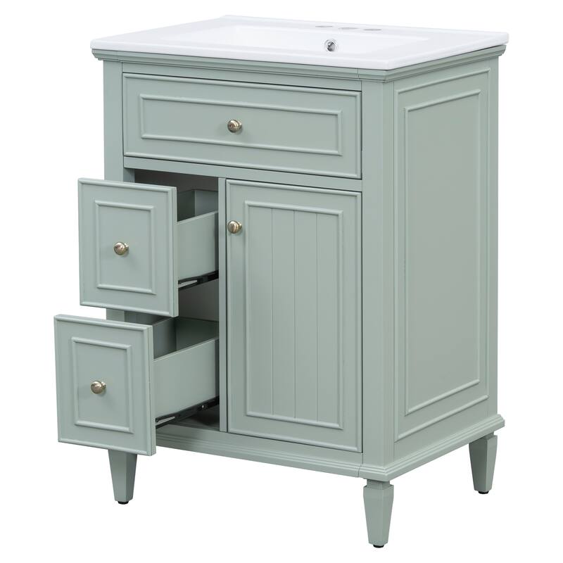 Roomfitters 24" Bathroom Vanity with Sink, Solid Wood Frame, Flip Drawer, 2 Side Drawers & Adjustable Shelf