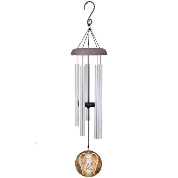 30” Silver and Beige Angel’s Arms Wind Chime with Printed Sail - N/A