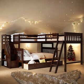 3 IN 1 Twin over Twin L-Shaped Bunk Bed with Ladder, Staircase and 3 Drawers
