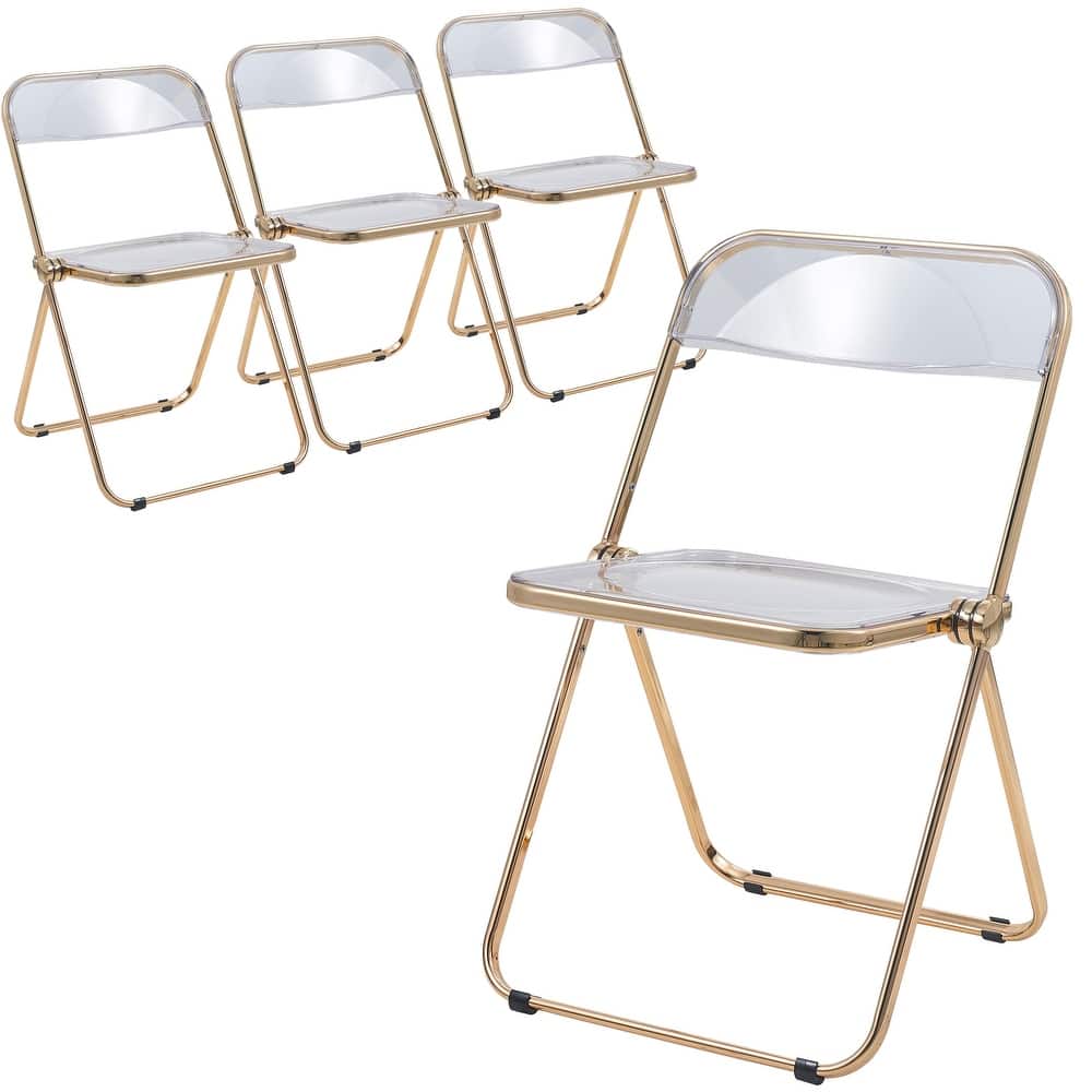 Lawrence Set of 4 Modern Foldable Transparent Acrylic Gold Chrome Folding Chair for Multipurpose Spaces - 30"