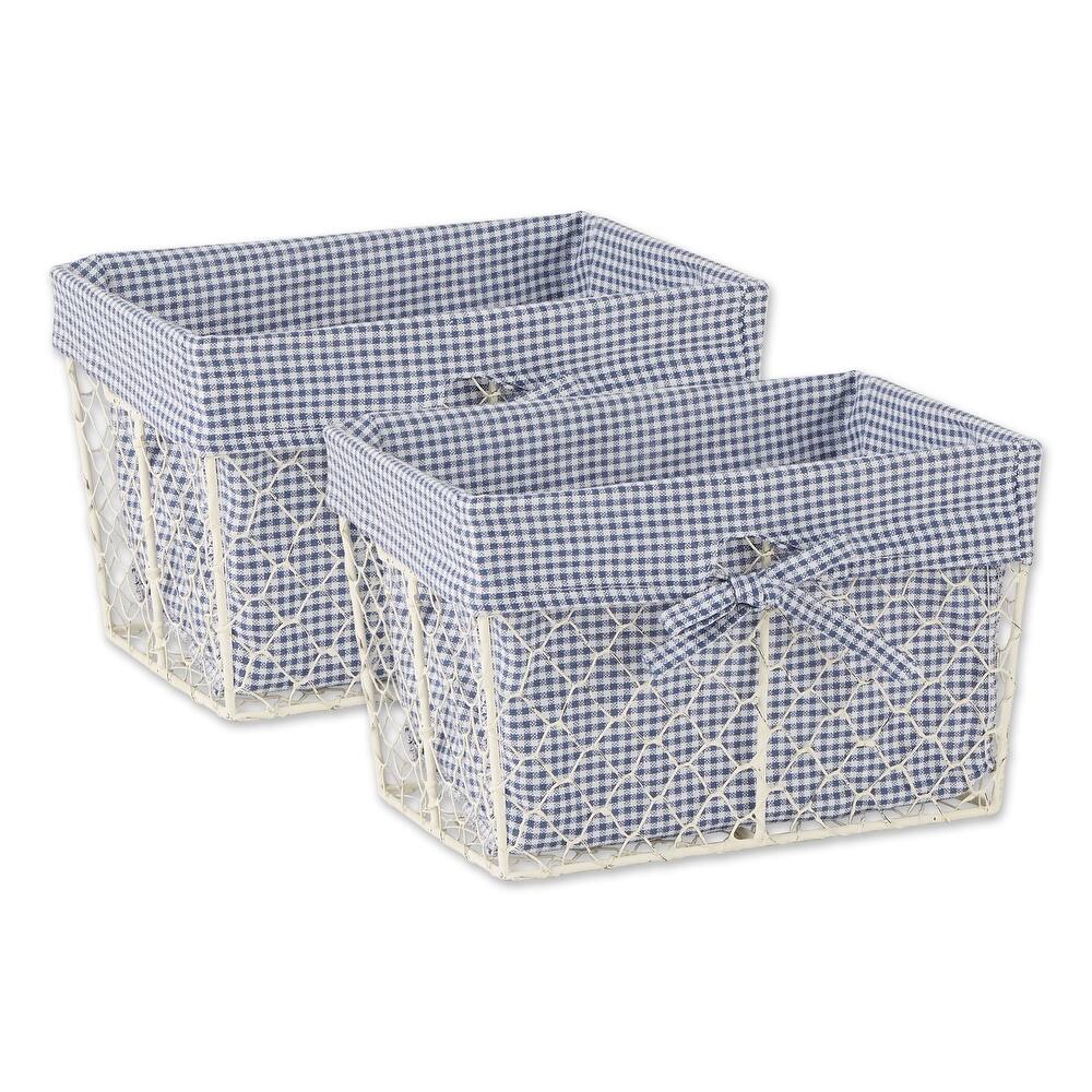 Antique White Chicken Wire Lemon Print Liner Basket (Set of 2) Medium