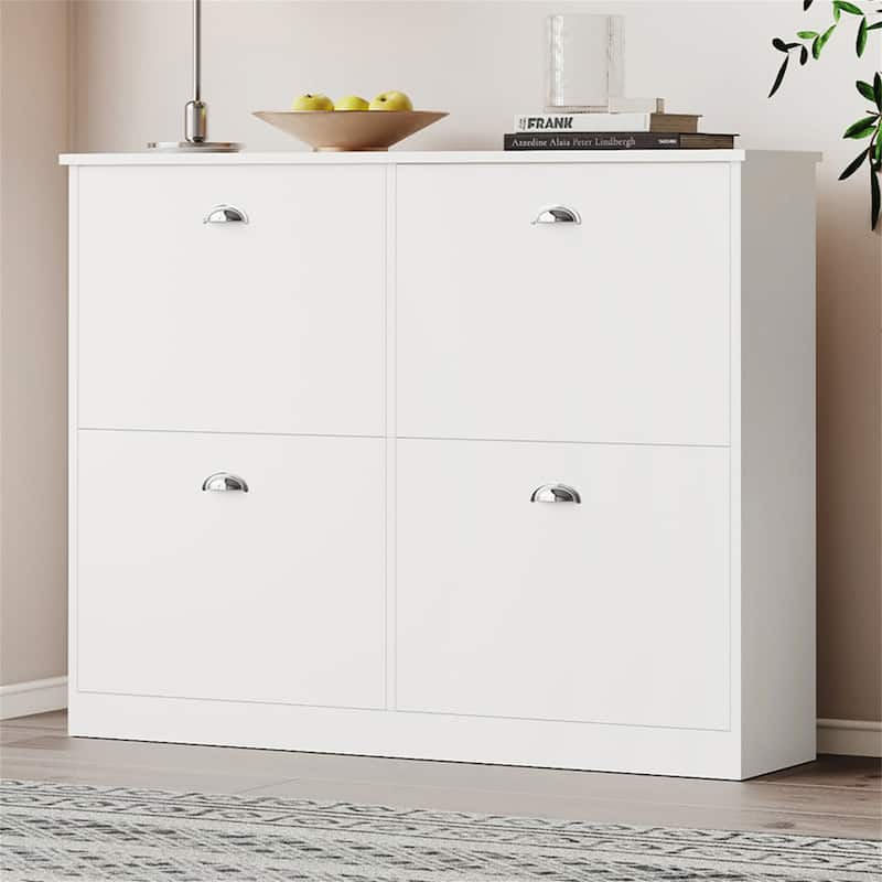 Wood Hidden Slim Narrow Shoe Cabinet with 4 Drawers for Bedroom