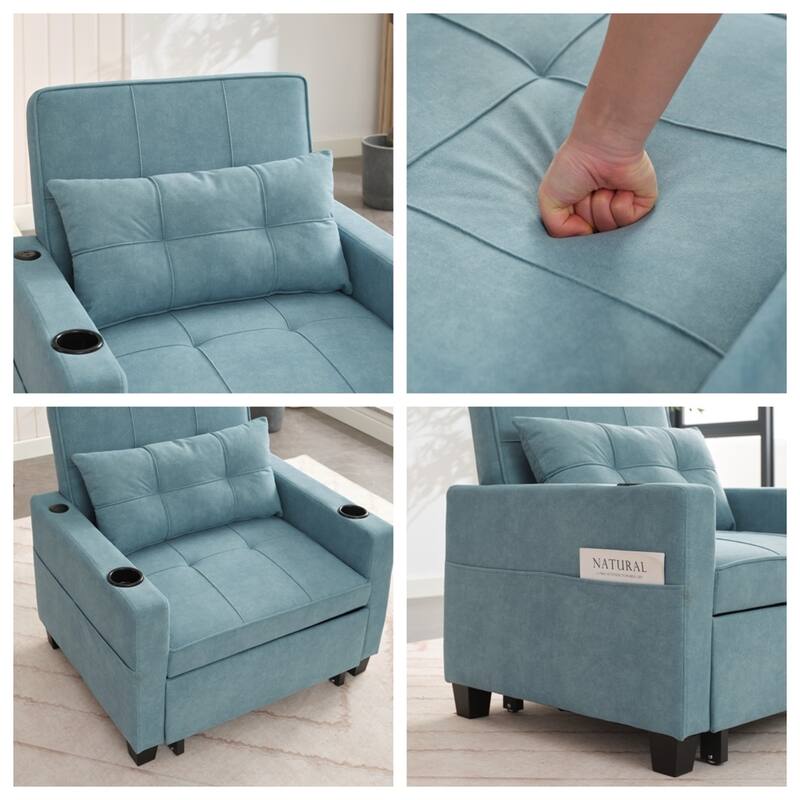 3-in-1 Pull Out Convertible Sleeper Chair w/ USB Ports,Wear Resistant