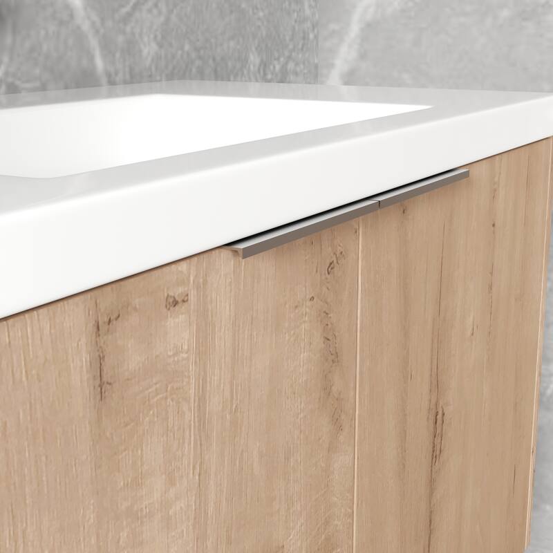 Floating Bathroom Vanity with Resin Sink, Soft Closing Doors, Metal Handles, and Ample Storage Space - 35.4in L Plywood