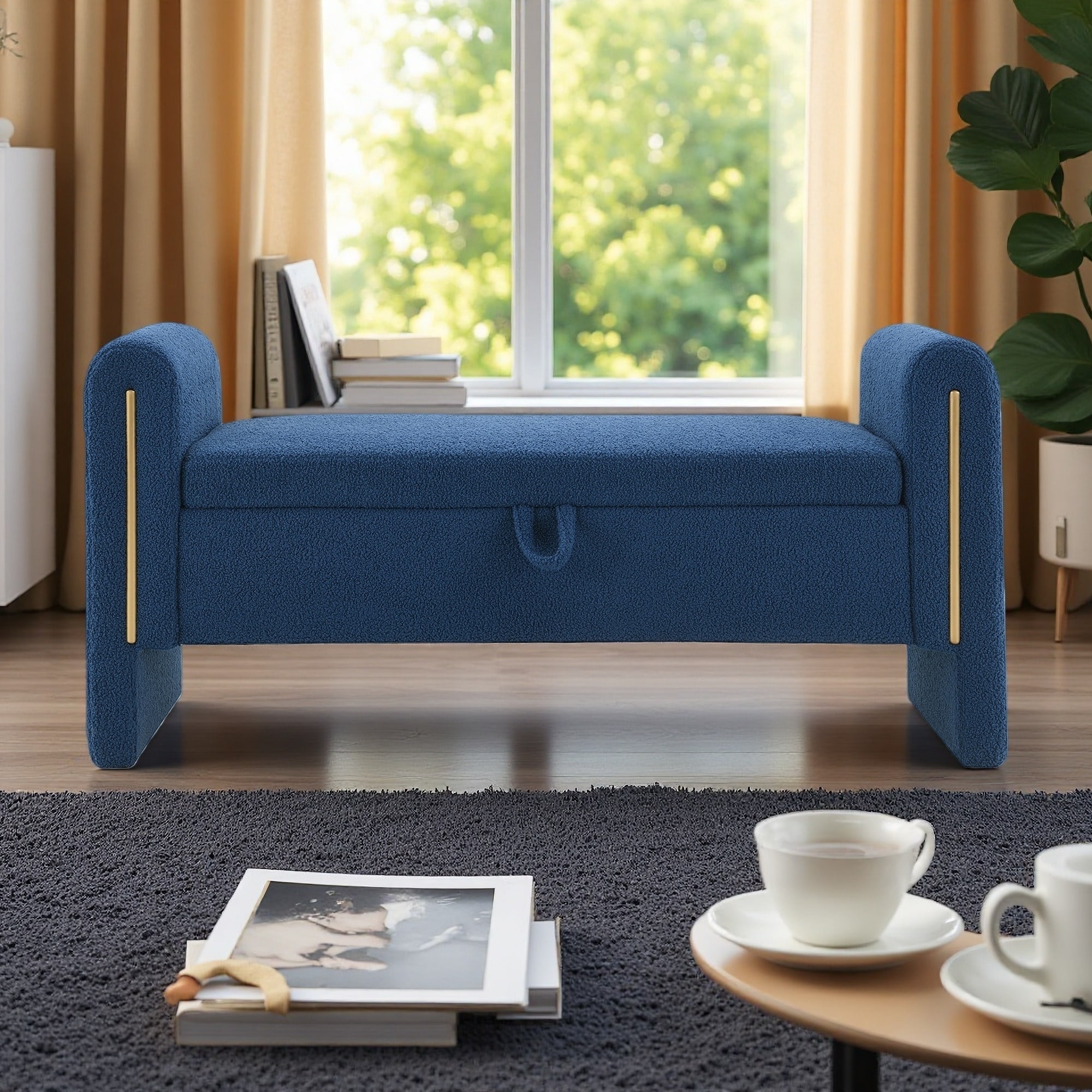 52"L Teddy Bed End Bench with Arms and Storage, Upholstered Large Foot Rest Stool, Window Vanity Bench for Bedroom, Dorm