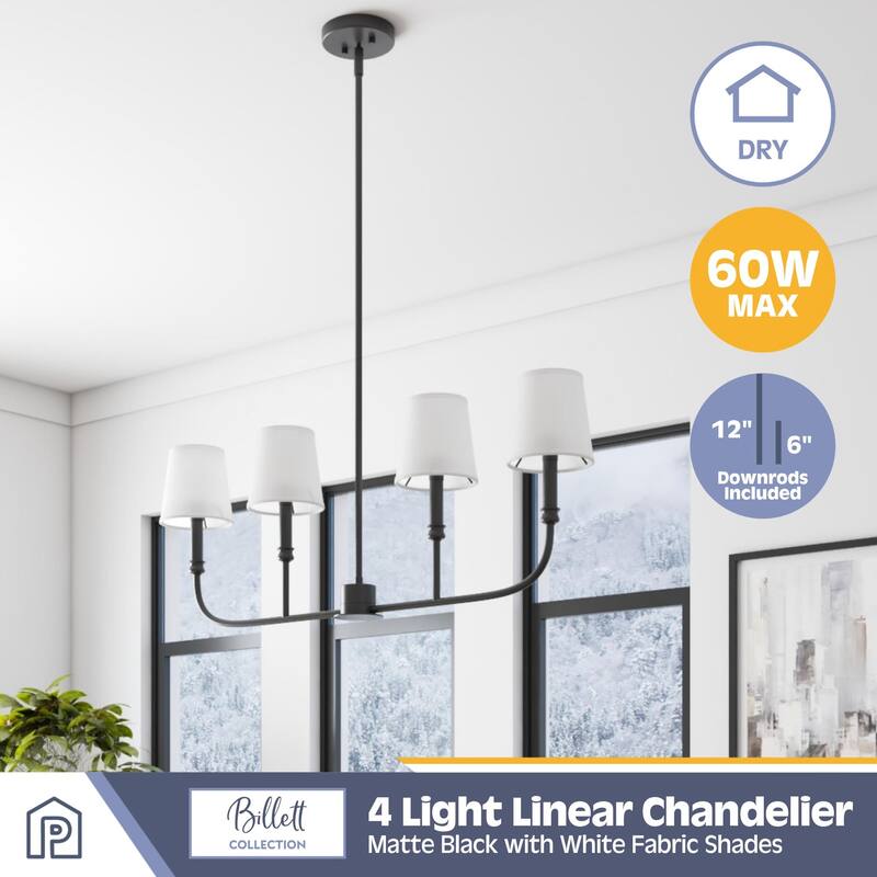 Prominence Home Billet 4-Light Linear Chandelier with Fabric Shades