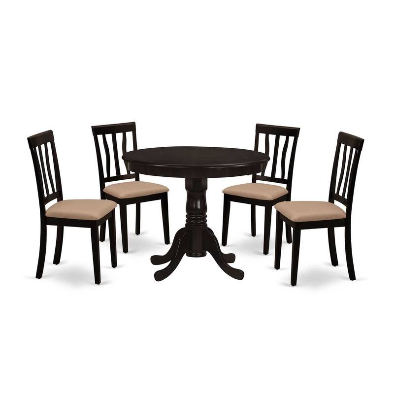 5-Piece Round Cappuccino Finish Solid Wood Top Dining table with 4 Chairs with