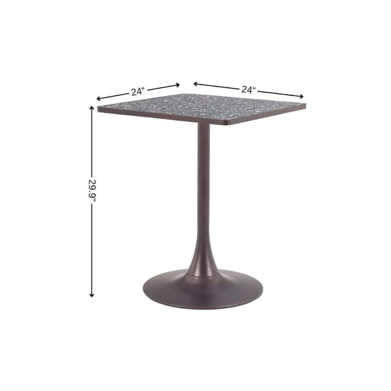 HomeRoots 24" Black Wood and Steel Faux Terrazzo Pedestal Base Square Dining Table - 24.00 in. x 29.90 in. x 24.00 in.
