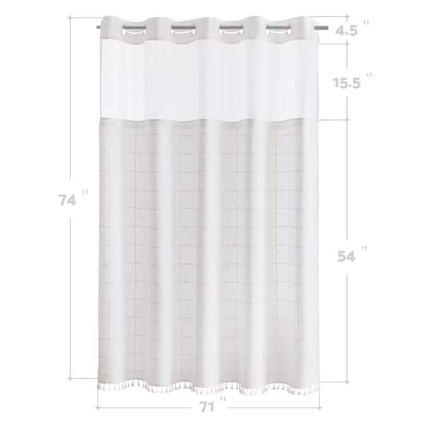 dimension image slide 3 of 4, No Hook Geometric Tassels Shower Curtain with Snap-in Liner